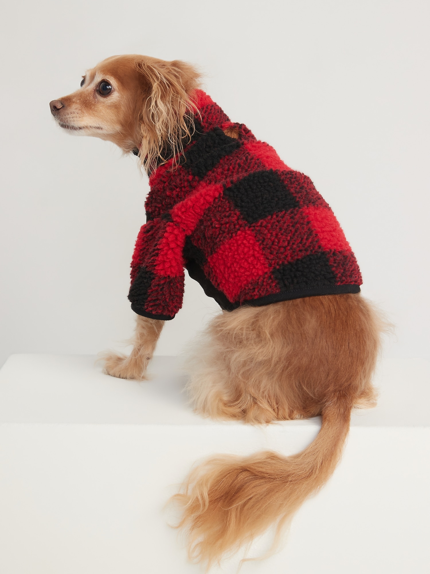 Old Navy Rib-Paneled Gingham Sherpa Jacket for Pets multi. 1