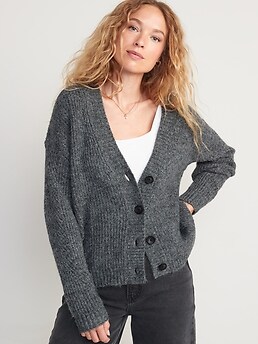 Mélange Cozy Shaker-Stitch Cardigan Sweater for Women