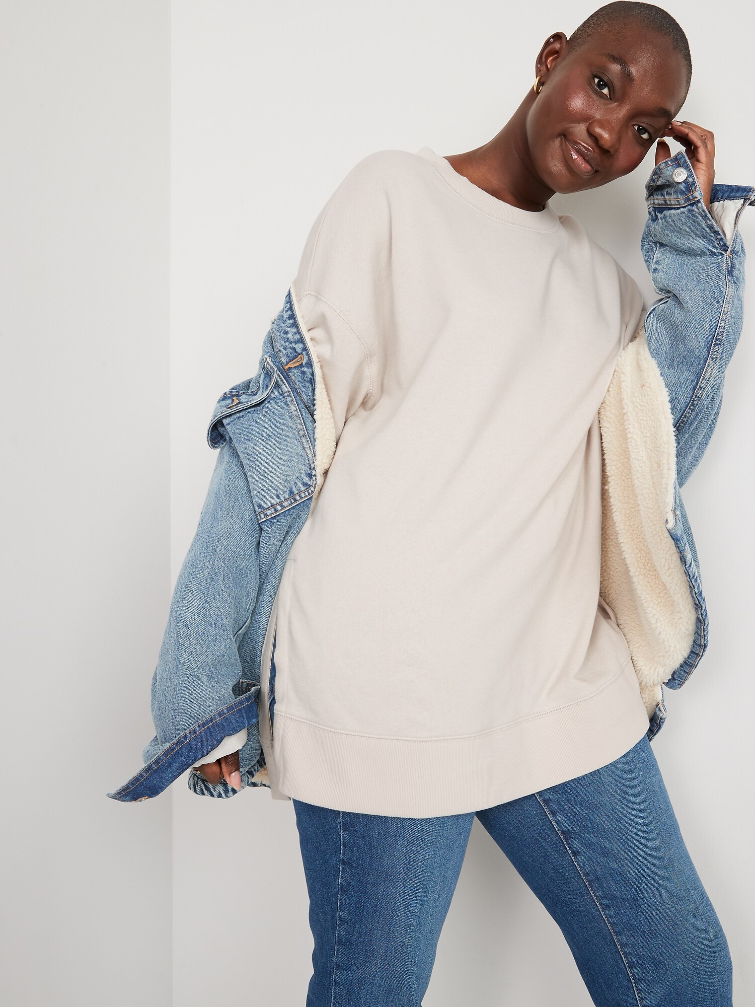 Oversized Boyfriend Garment-Dyed Tunic Sweatshirt for Women | Old Navy