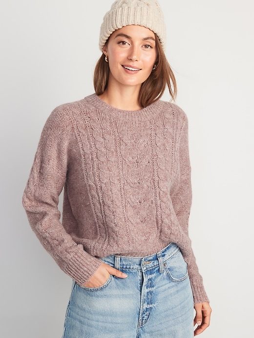 Image number 1 showing, Heathered Cable-Knit Sweater for Women