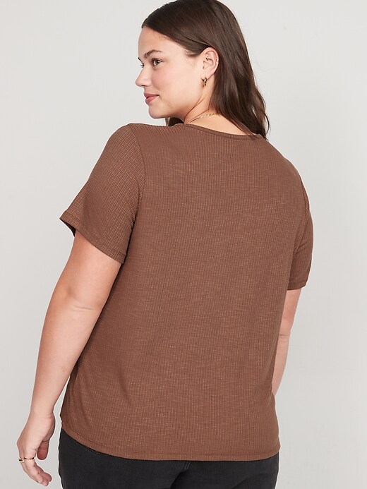 Image number 8 showing, Short-Sleeve Luxe Crew-Neck Rib-Knit T-Shirt for Women
