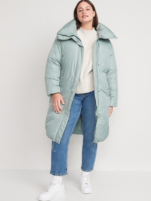Image number 7 showing, Water-Resistant Long Duvet Puffer Coat for Women