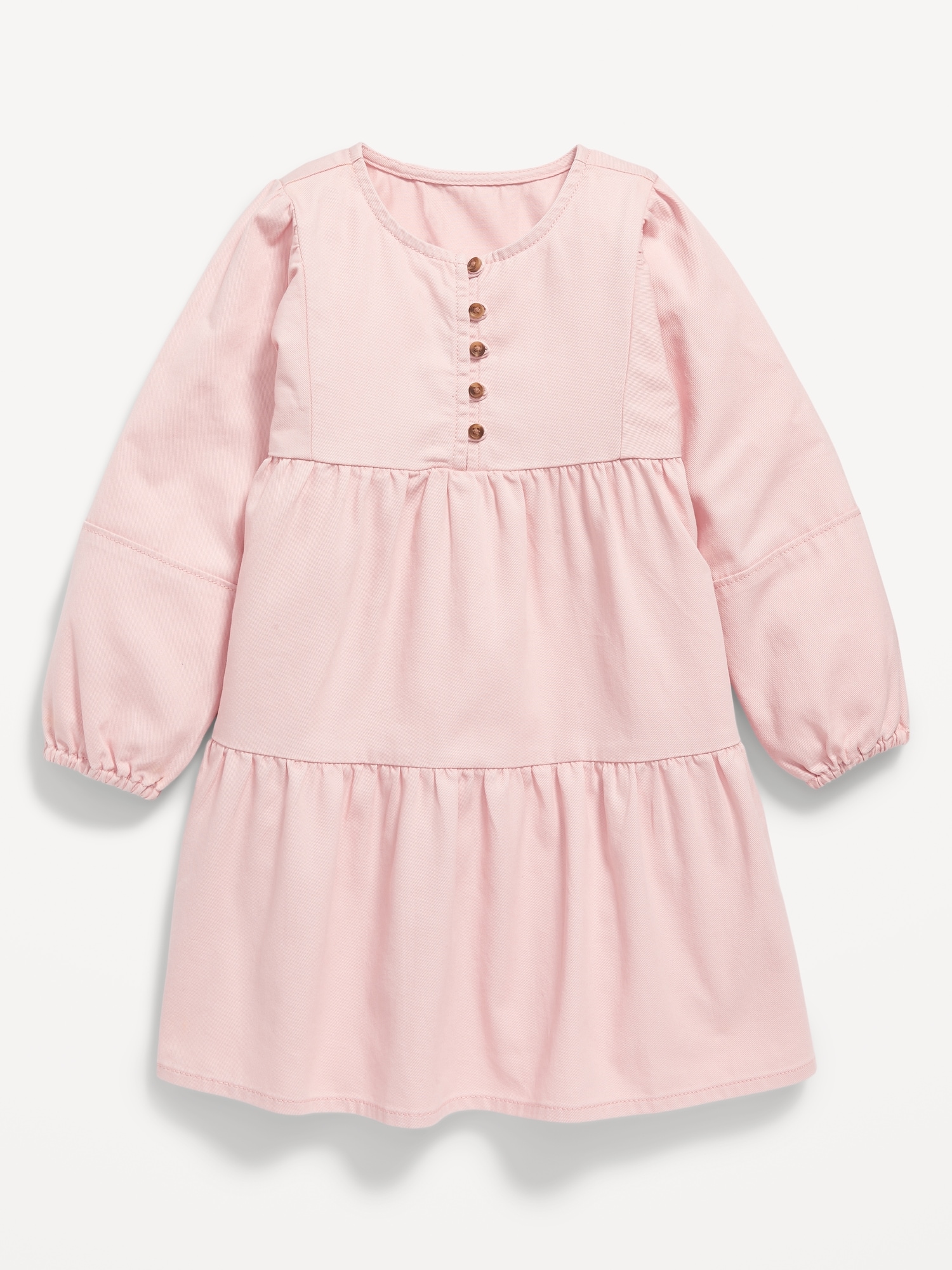 Old Navy Long-Sleeve Tiered Button-Front Dress for Toddler Girls pink. 1