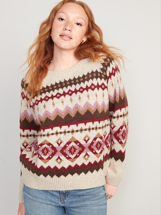 Image number 1 showing, Fair Isle Cozy Shaker-Stitch Pullover Sweater for Women