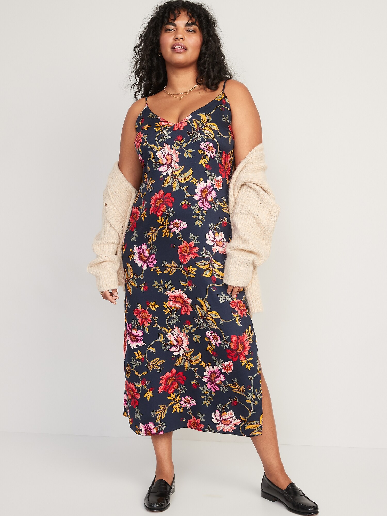 Satin Smocked Midi Slip Dress | Old Navy