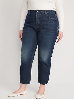 Extra High-Waisted Button-Fly Sky-Hi Straight Non-Stretch Ankle Jeans for Women