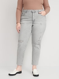 Curvy High-Waisted Button-Fly OG Straight Ripped Gray Jeans for Women