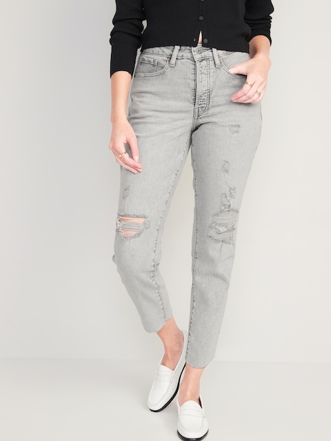 Curvy High-Waisted Button-Fly OG Straight Jeans - Gray