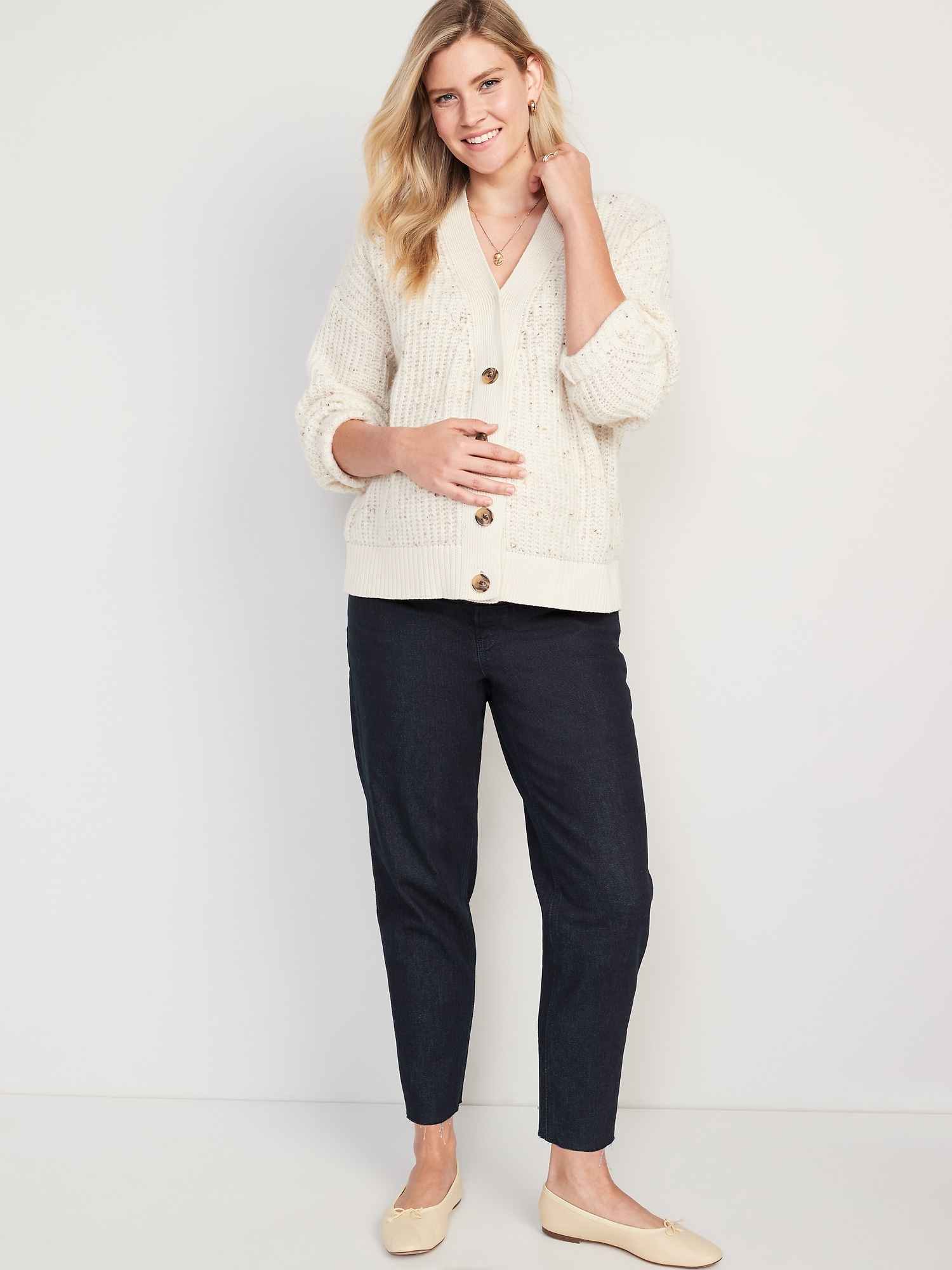 Maternity Front Low Panel Slouchy Taper Cropped Non-Stretch Jeans