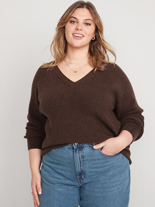 V-Neck Mélange Shaker-Stitch Cocoon Sweater Old Navy