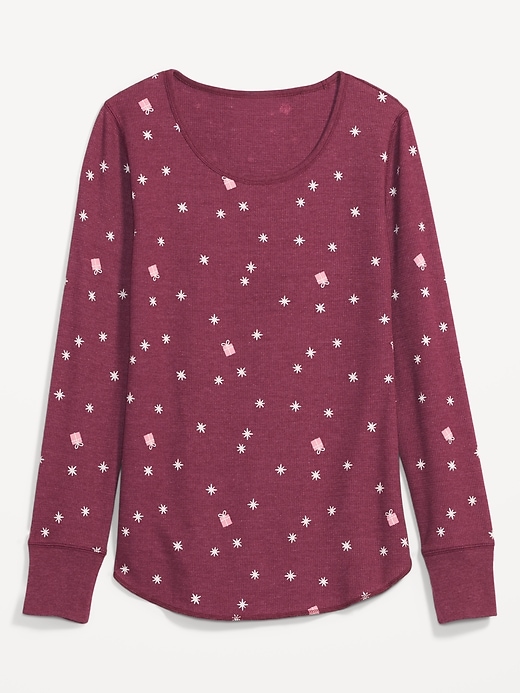 Printed Thermal-Knit Long-Sleeve Pajama Top for Women