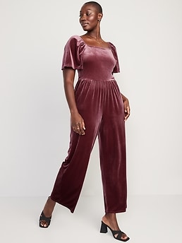 Flutter-Sleeve Velvet Jumpsuit for Women | Old Navy