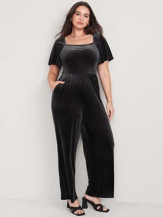 Flutter-Sleeve Velvet Jumpsuit for Women | Old Navy