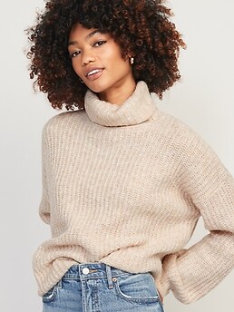 Cozy Shaker-Stitch Turtleneck Tunic Sweater for Women