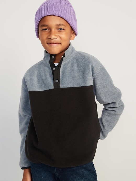View large product image 1 of 3. Micro Fleece 1/4-Snap-Button Color-Block Pullover Sweater for Boys