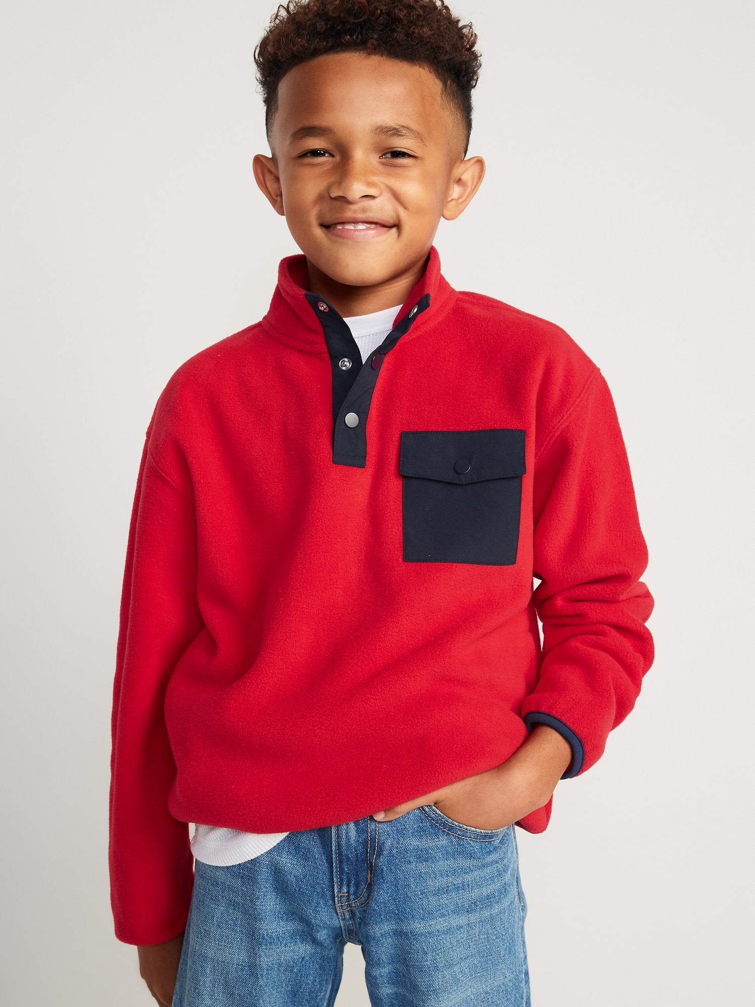 Mock Neck Snap Front Micro Fleece Pullover Sweatshirt for Boys