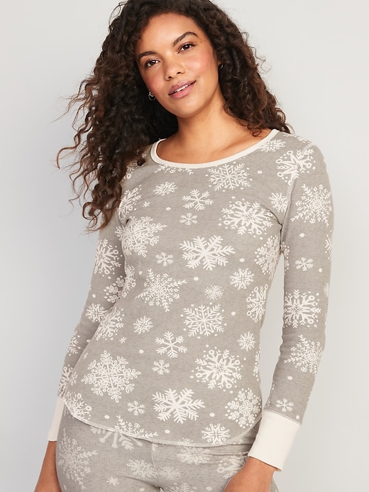 Old Navy Printed Thermal-Knit Long-Sleeve Pajama Top for Women