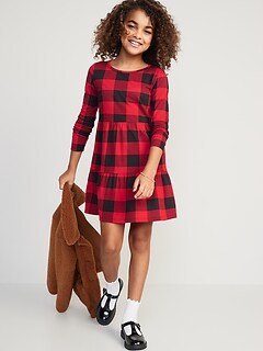 Tiered Printed Jersey-Knit Swing Dress for Girls