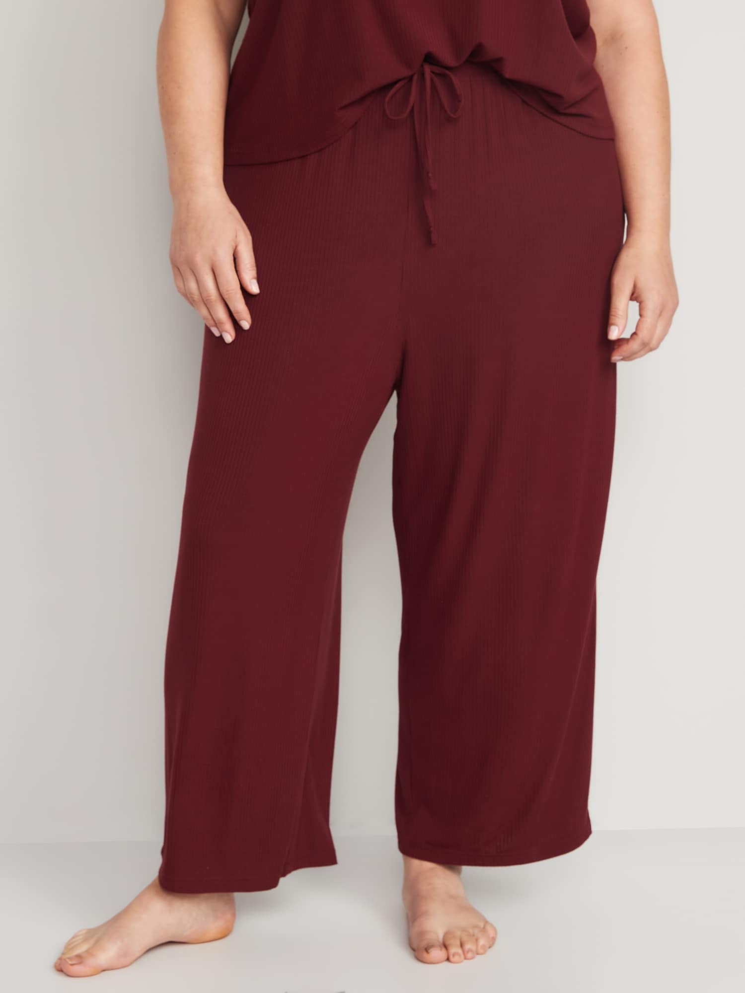 Pantalon Taille Haute En Laine Tricotée Pour Femme - Jambes Larges, élastique, Confortable Pour Automne/hiver