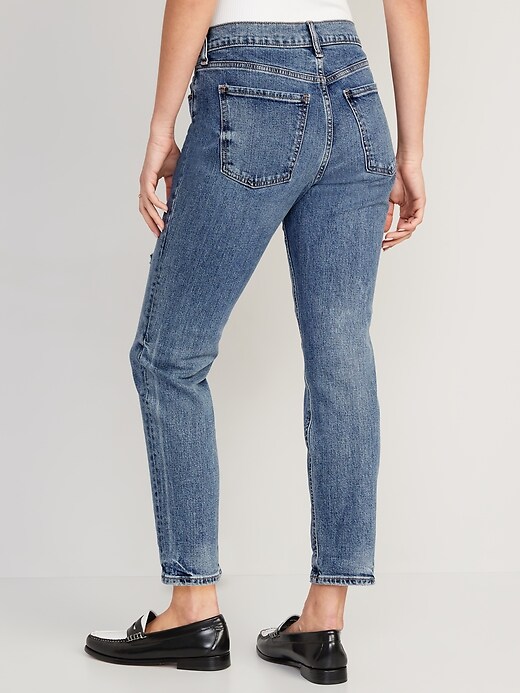 Image number 2 showing, Low-Rise Ripped Boyfriend Straight Jeans for Women