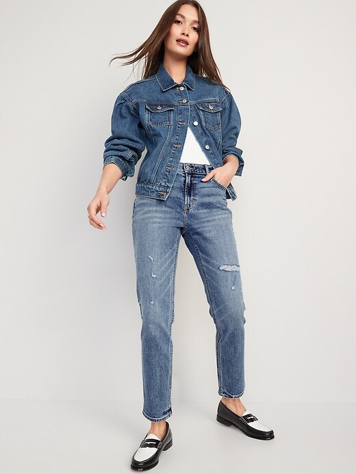 Image number 3 showing, Low-Rise Ripped Boyfriend Straight Jeans for Women