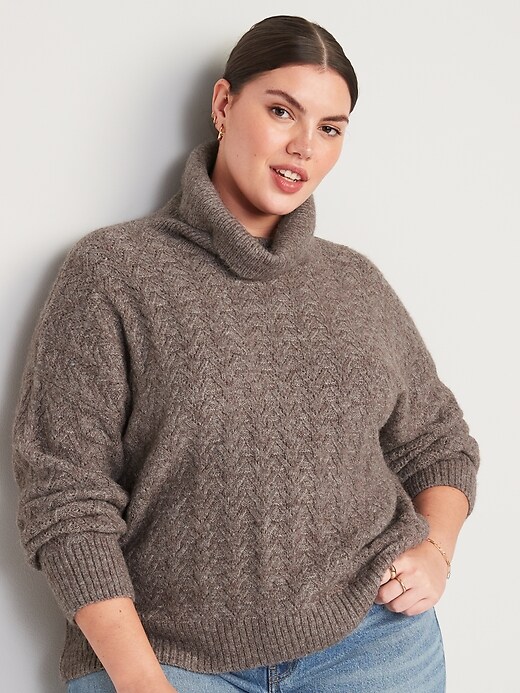 Image number 7 showing, Heathered Pointelle-Knit Turtleneck Sweater for Women
