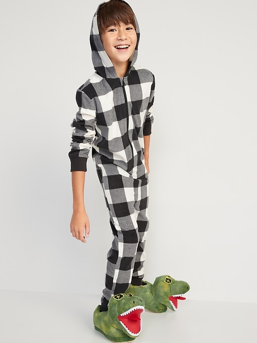 Gender-Neutral Matching Microfleece Hooded One-Piece Pajamas for Kids