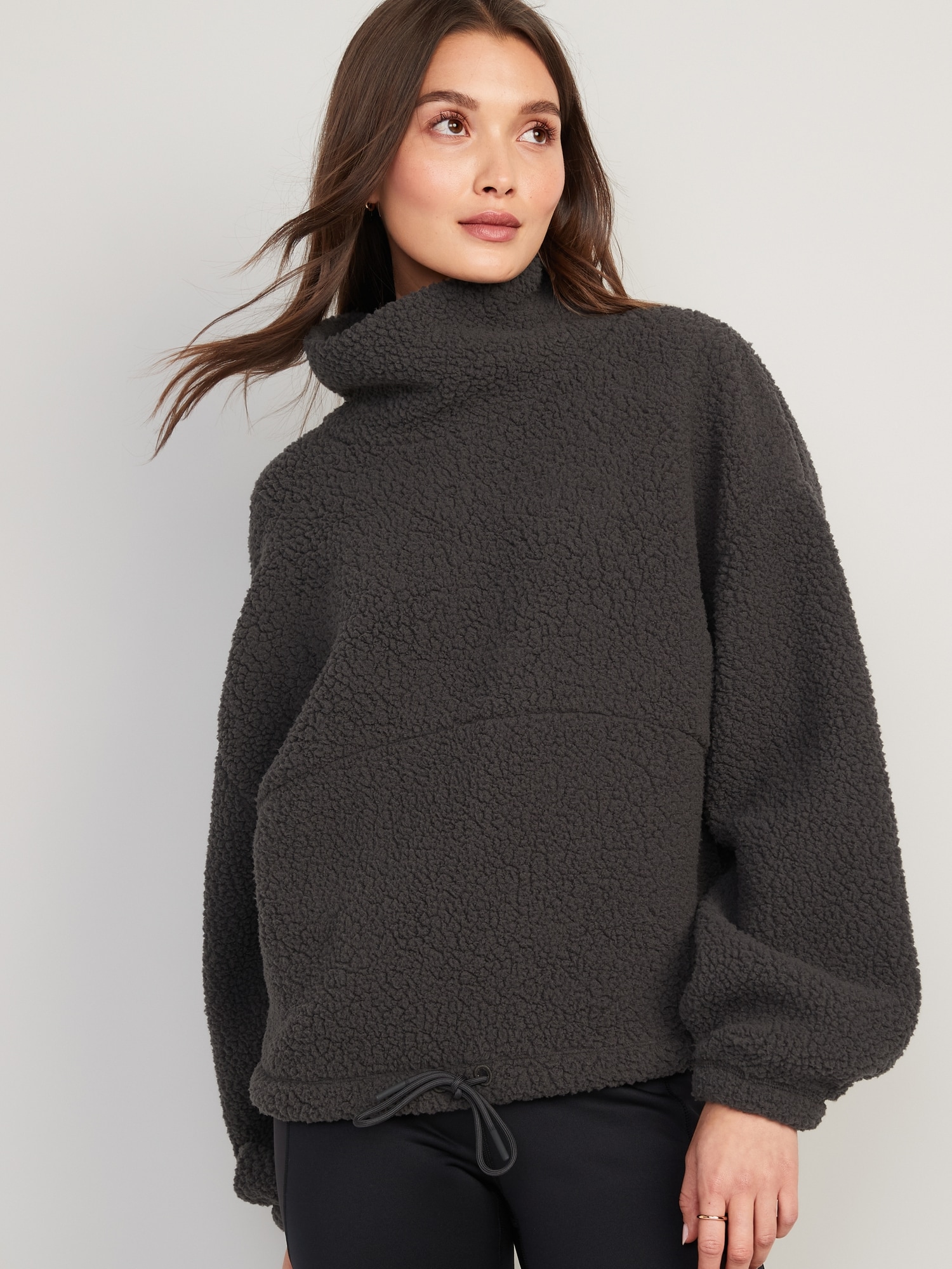 Old Navy Cropped Sherpa Pullover Turtleneck Sweater for Women black. 1