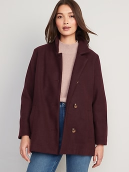 Soft-Brushed Button-Front Car Coat for Women