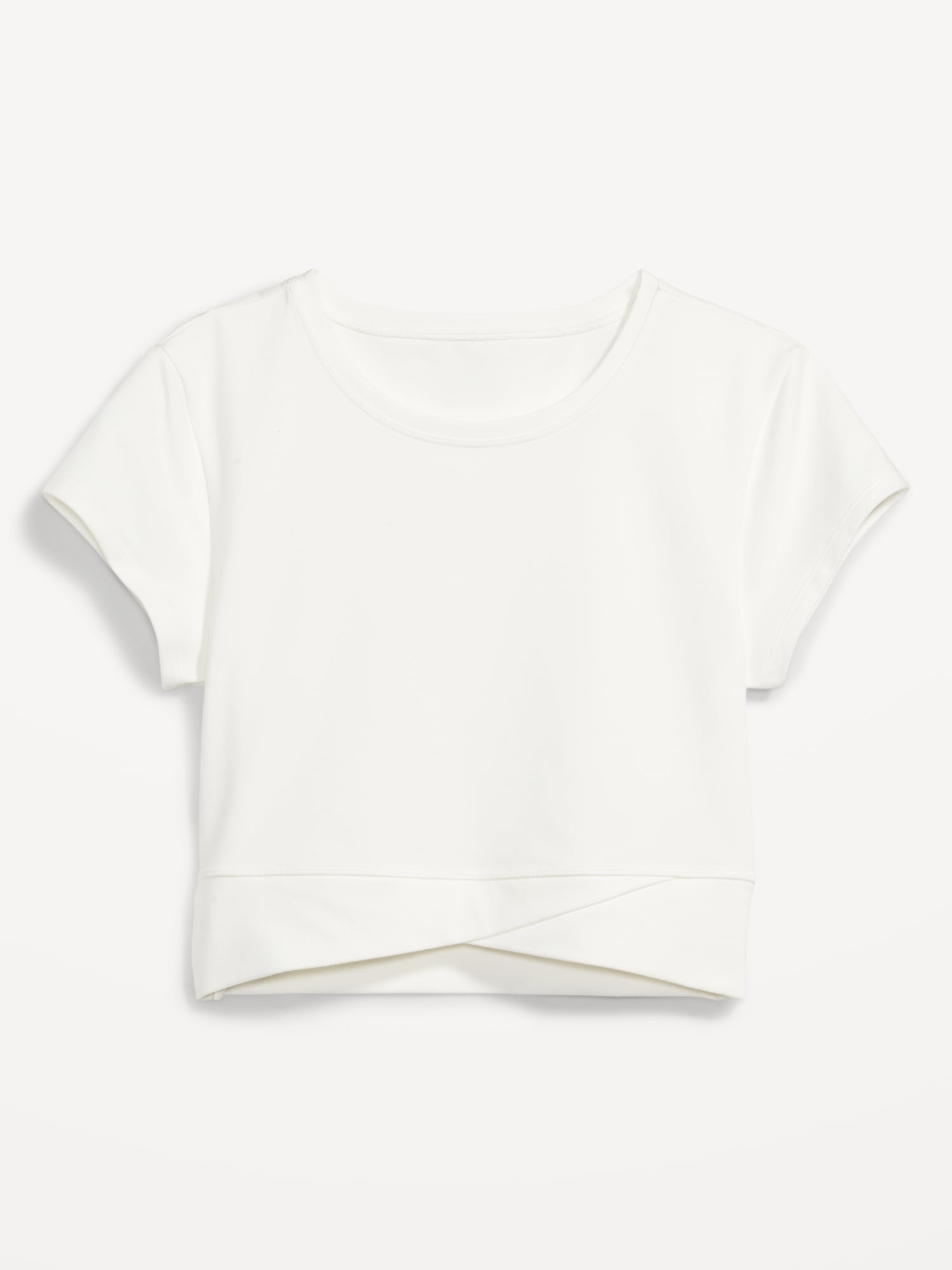PowerChill Cropped Cross-Front Fitted T-Shirt for Women in Sea Salt White