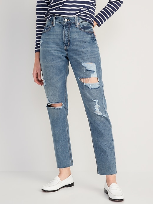 High-Waisted Slouchy Straight Cropped Ripped Jeans for Women | Old Navy