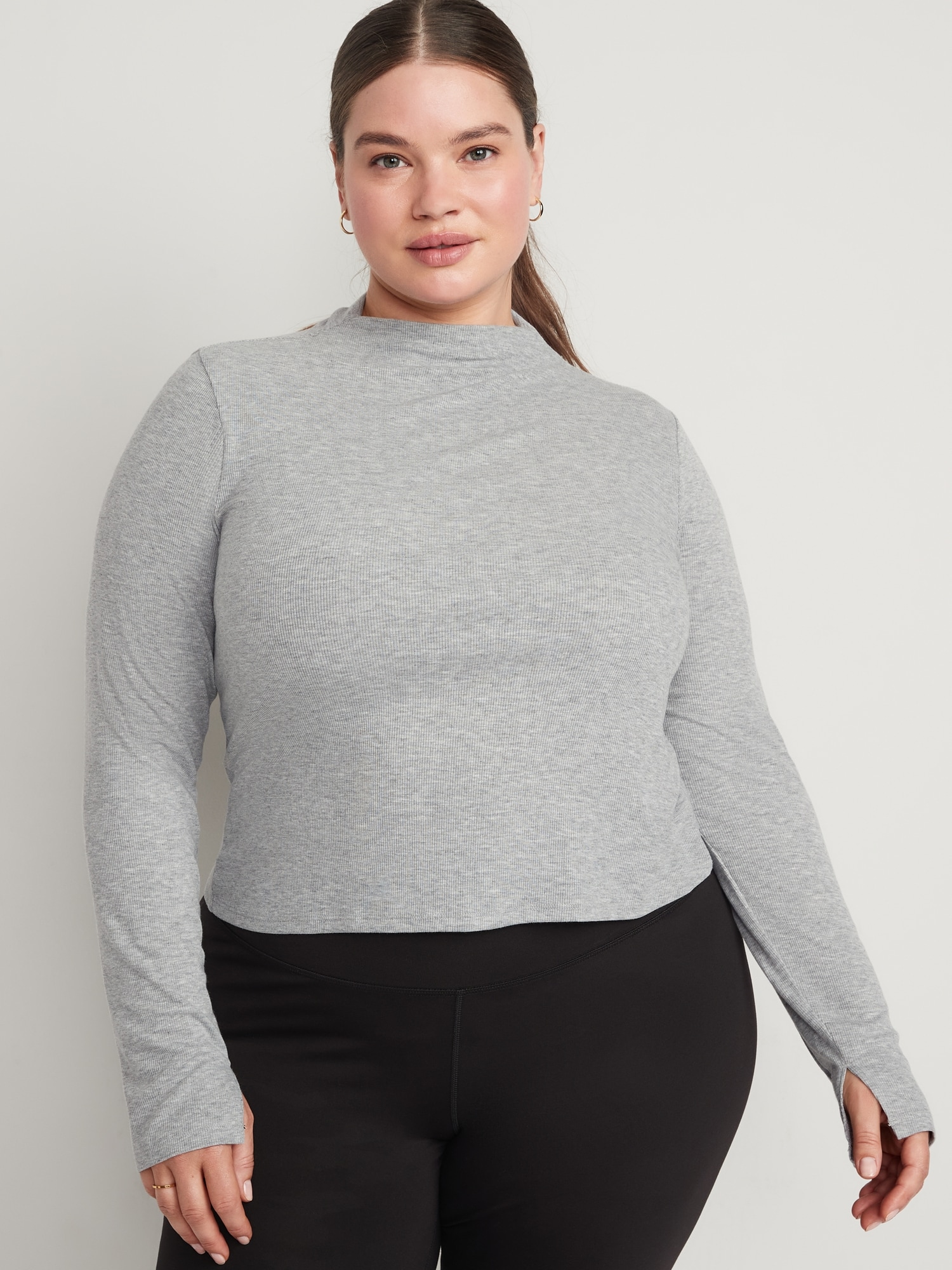 Reversible UltraLite Mock-Neck Rib-Knit Ruched Top | Old Navy