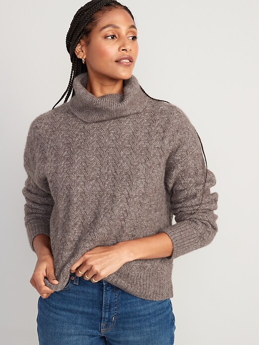 Image number 1 showing, Heathered Pointelle-Knit Turtleneck Sweater for Women