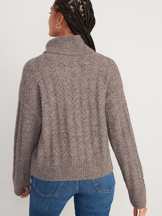 Image number 2 showing, Heathered Pointelle-Knit Turtleneck Sweater for Women