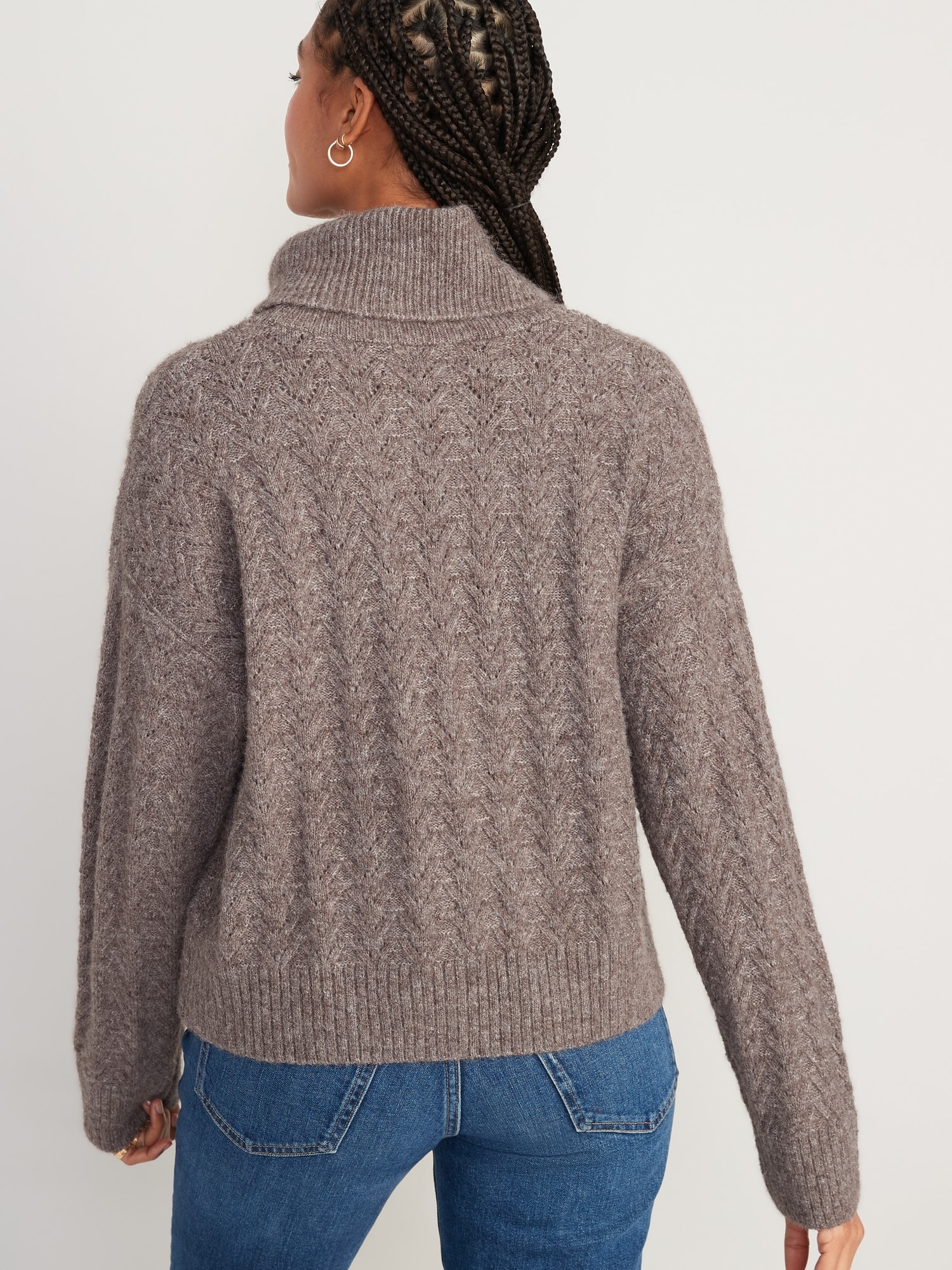 Mock Neck Pointelle Rib Sweater - Taupe - Boutique 23