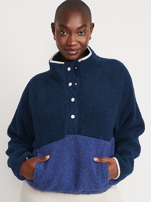 Image number 5 showing, Long-Sleeve Oversized Two-Tone Sherpa Sweatshirt