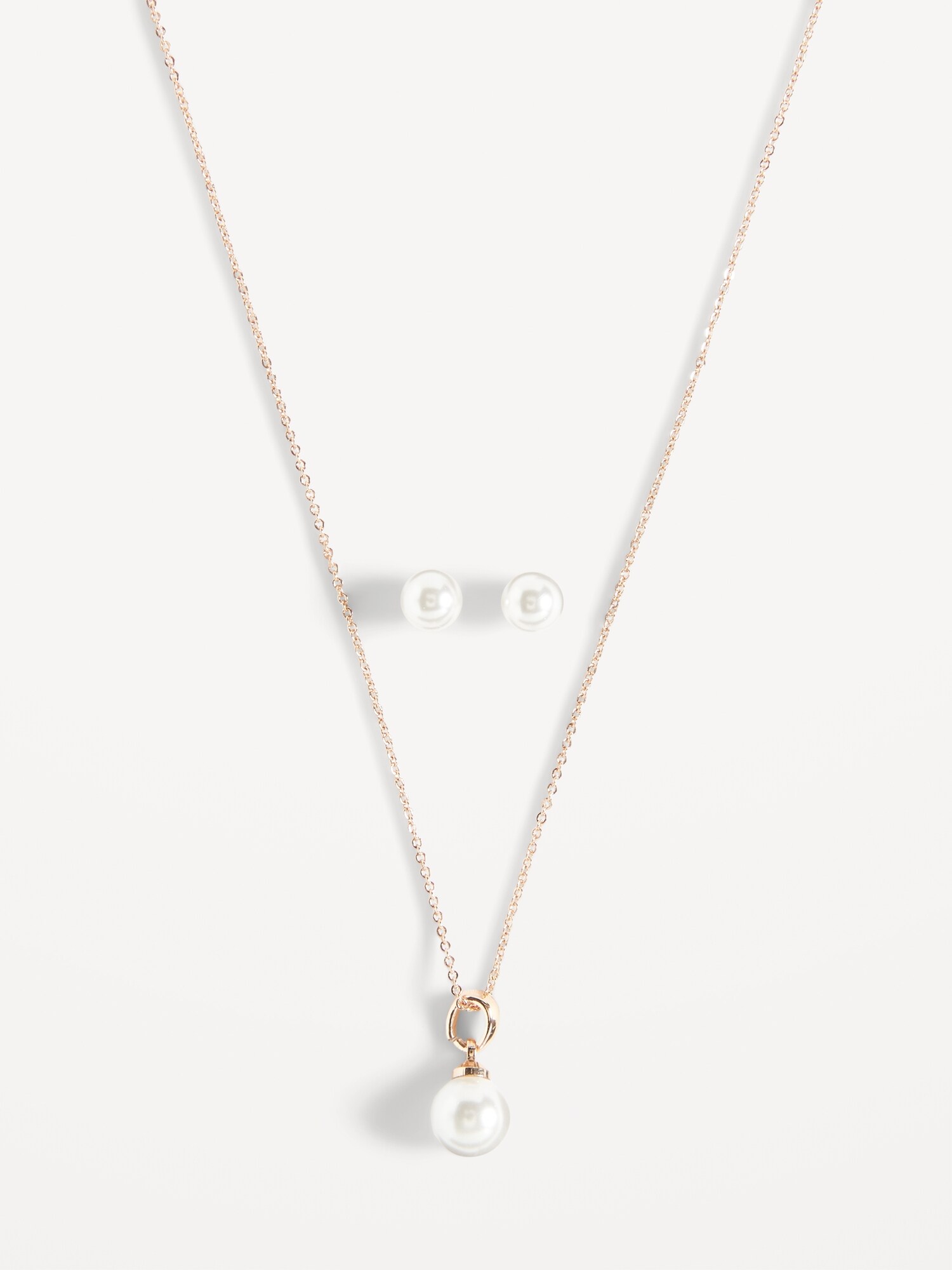 gold-tone-faux-pearl-pendant-necklace-and-stud-earrings-set-for-women