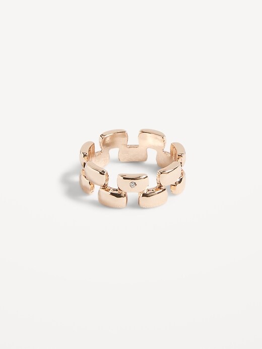 Gold-Tone Cubic Zirconia Chain Statement Ring for Women