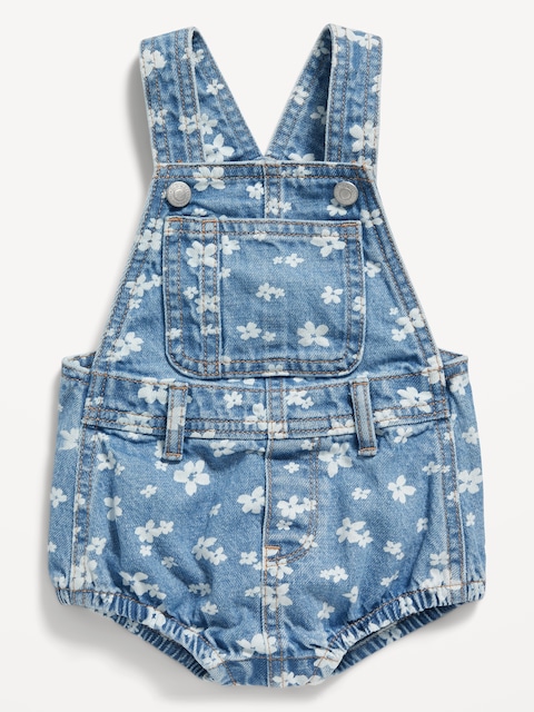 Printed Jean Shortall Romper for Baby