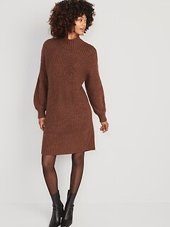 Long-Sleeve Mock-Neck Mini Sweater Shift Dress for Women