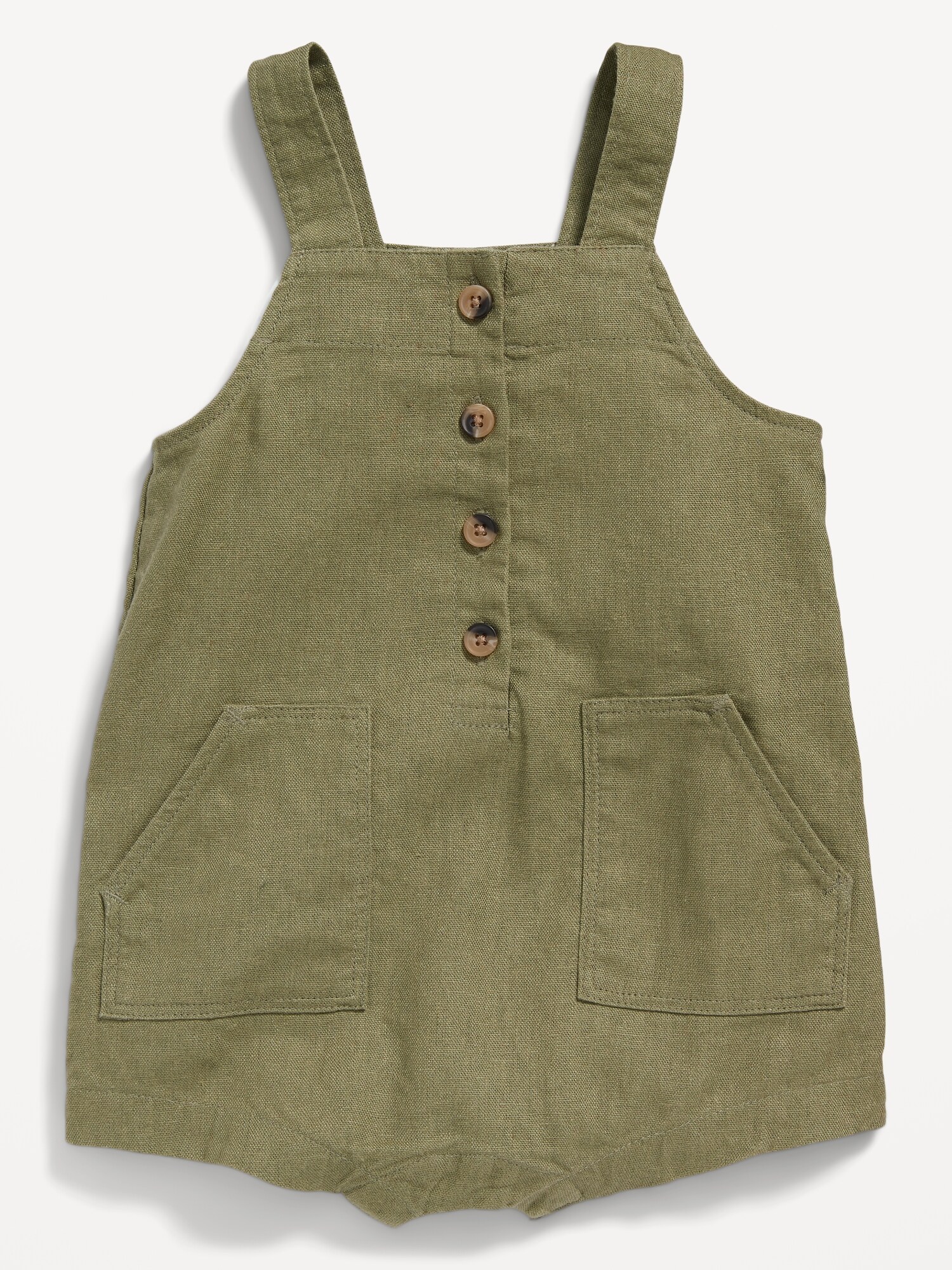 Old Navy Unisex Linen-Blend Sleeveless Short One-Piece for Baby green. 1