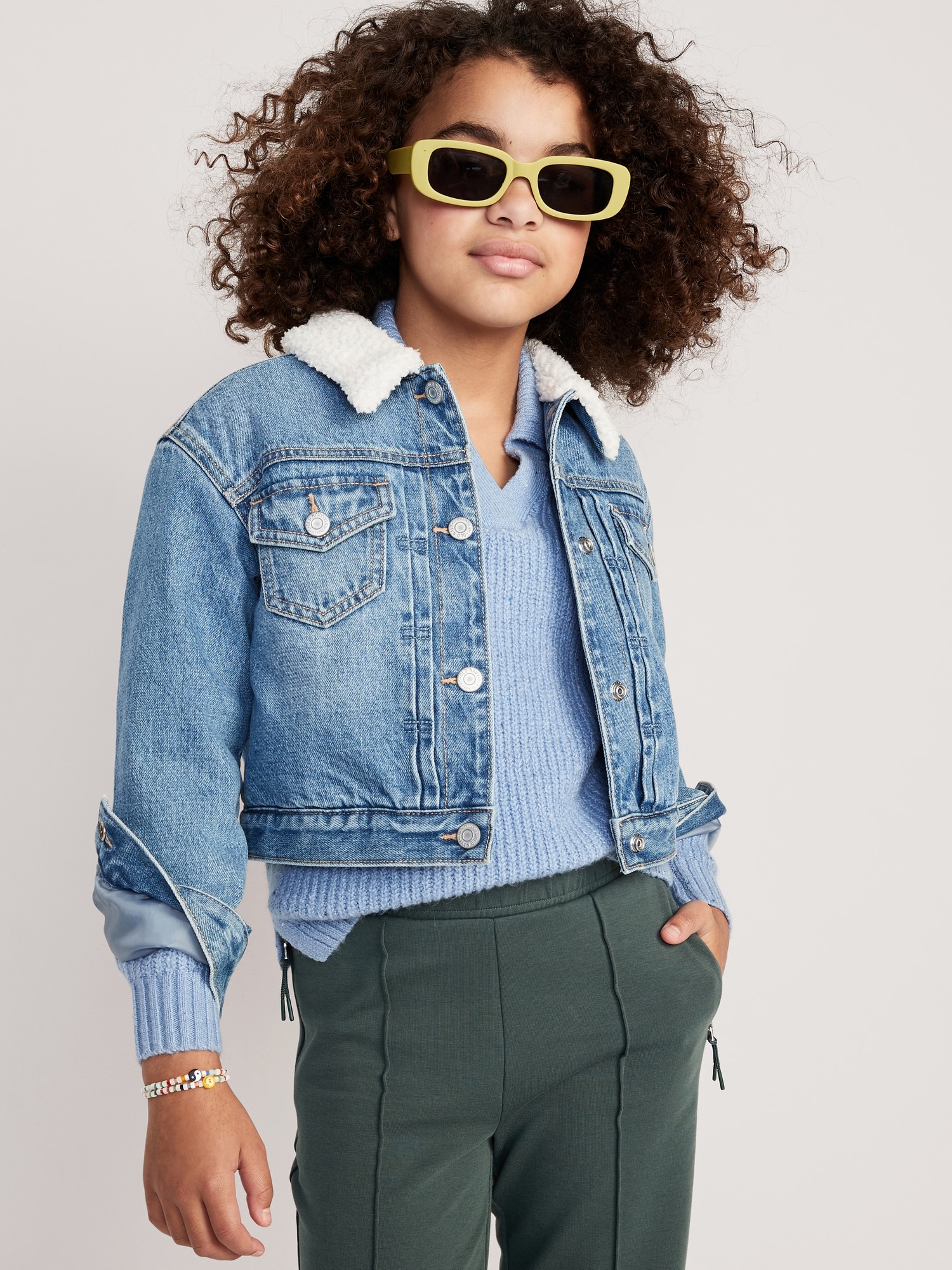 Girls sherpa store lined denim jacket