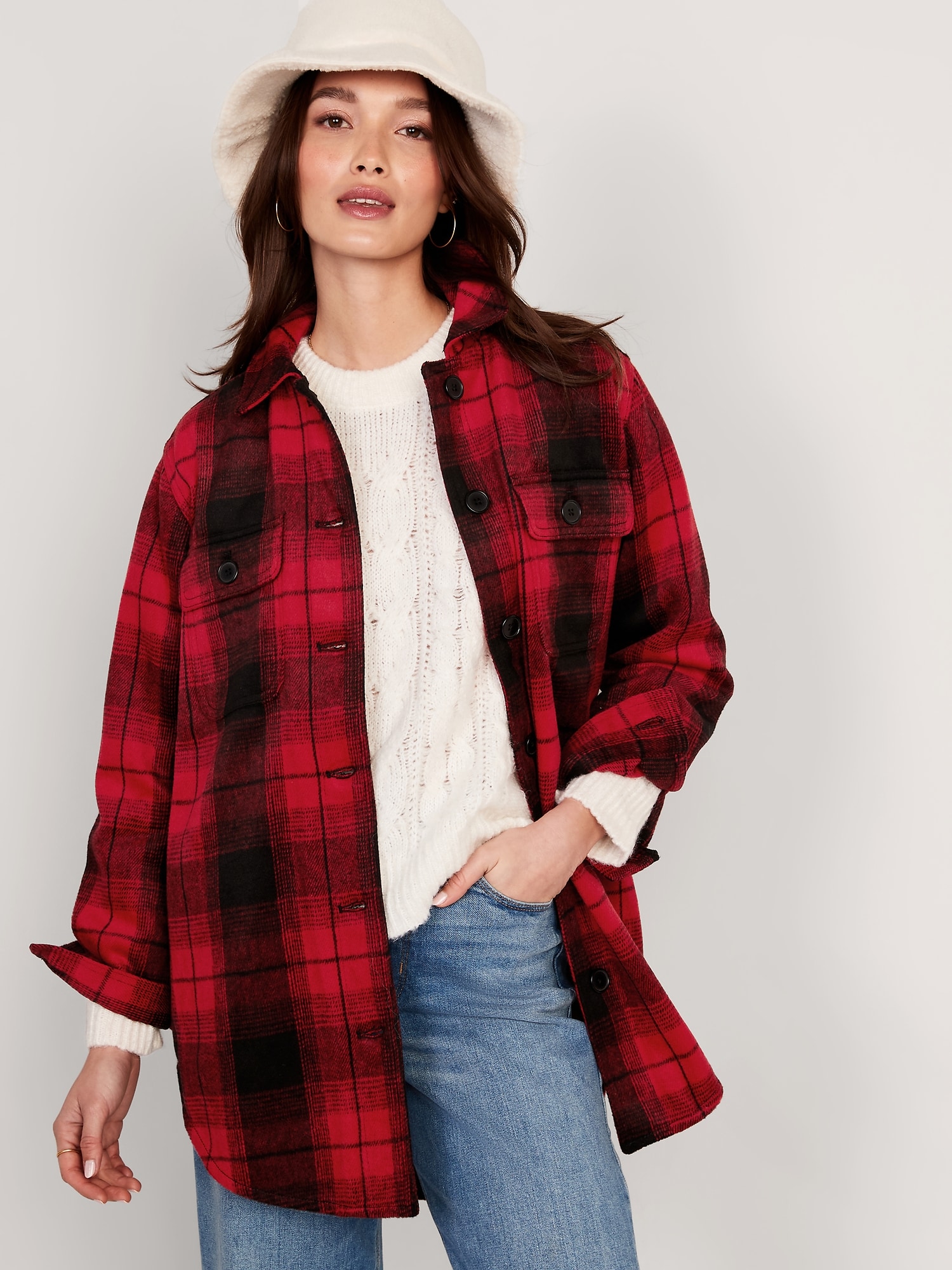 Plaid Soft Brushed Utility Shacket For Women Old Navy 