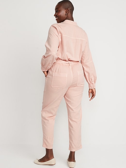 Image number 6 showing, Collarless Tie-Belt Utility Jumpsuit for Women