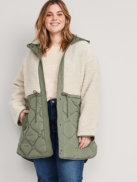 Hooded Sherpa Quilted Hybrid Coat for Women | Old Navy