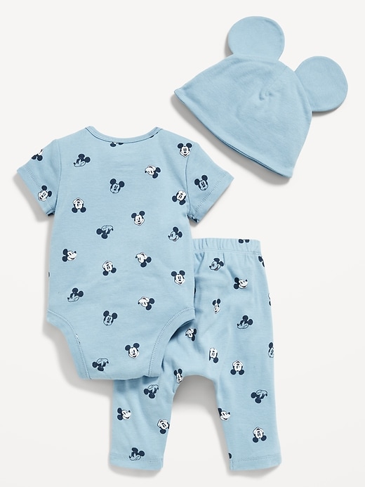 Image number 2 showing, Unisex Disney© Mickey Mouse 3-Piece  Bodysuit, Pants & Hat Layette for Baby