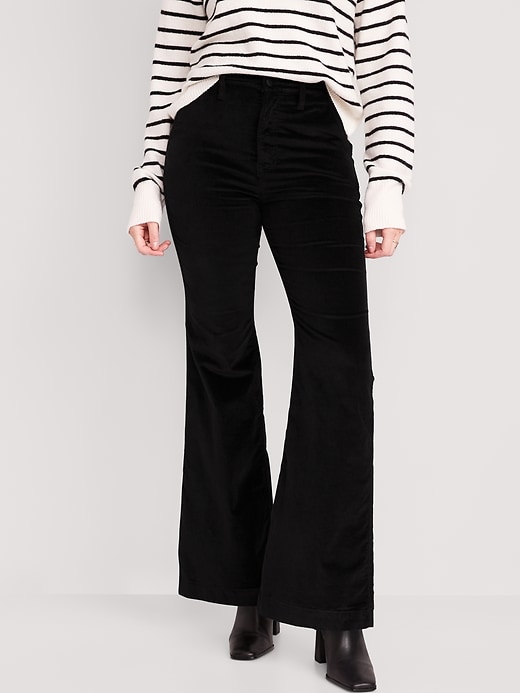 Image number 1 showing, Extra High-Waisted Velvet Trouser Flare Pants for Women