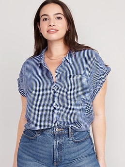 Navy gingham 2025 shirt womens