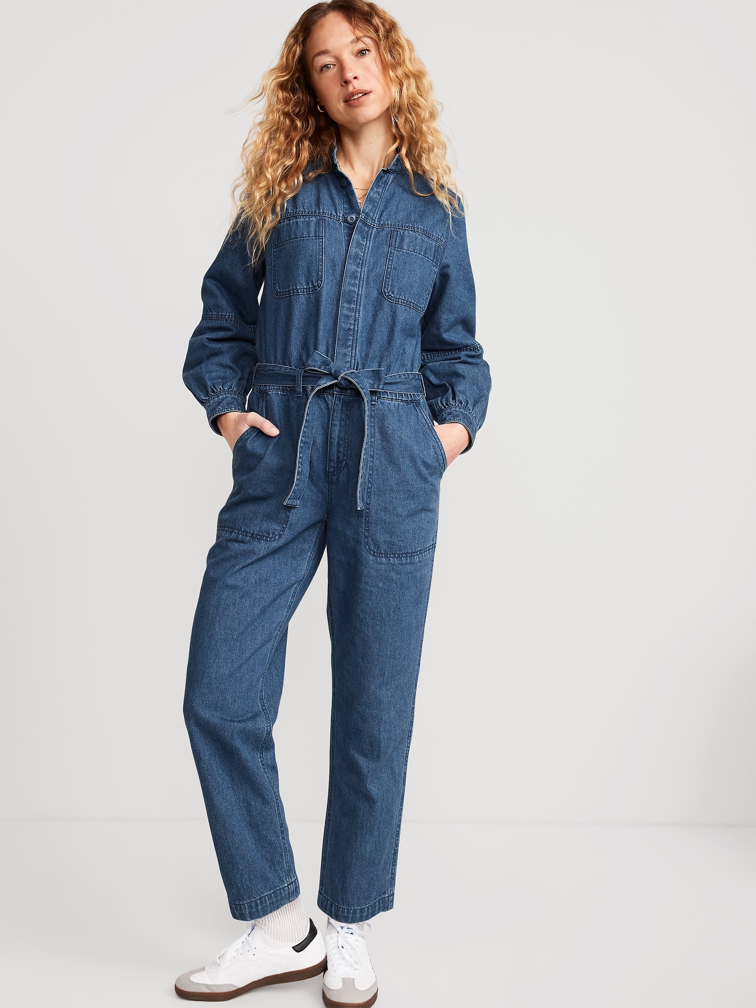Old Navy Collarless Jean Utility Jumpsuit for Women blue. 1