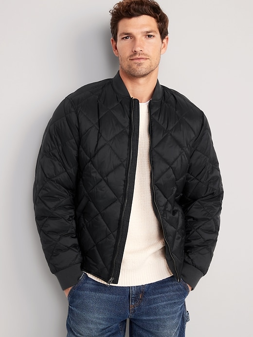 View large product image 1 of 1. Water-Resistant Quilted Bomber Zip Jacket